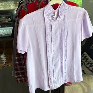 Classic Embroidered Mock-Neck Blouse - Lavender